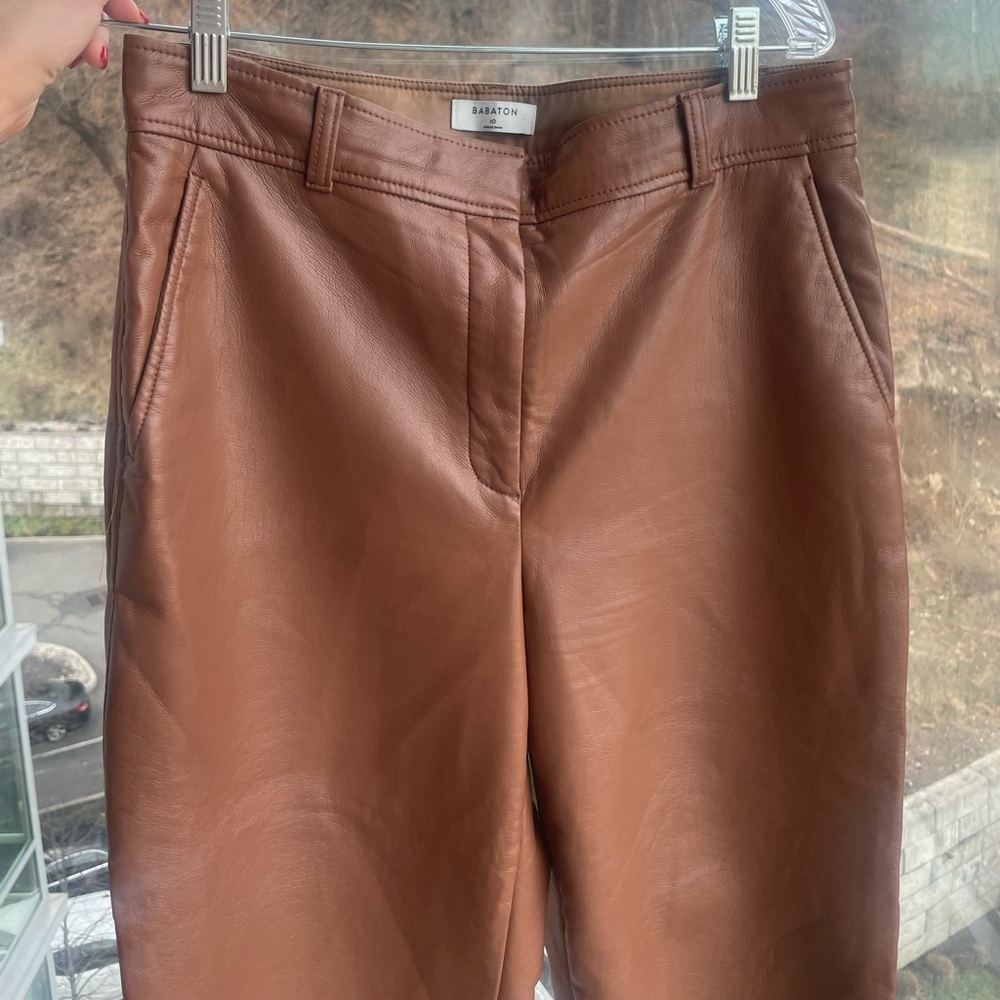 Aritzia leather pants brown size 10 Melina pant high waisted straight leg sexy